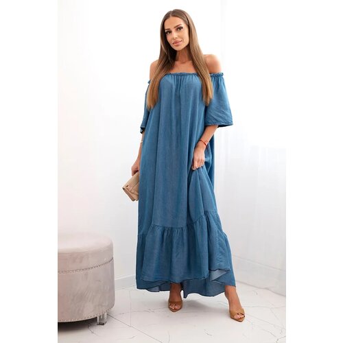 Kesi Włoski Women's dress with short sleeves and frill dark denim Cene