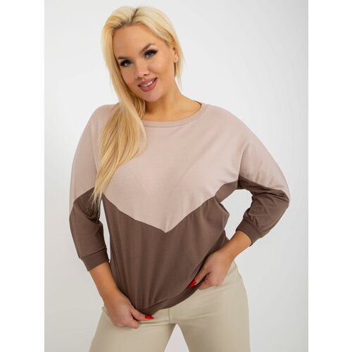 Fashion Hunters Basic beige and brown cotton blouse plus size Slike
