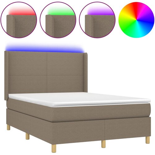  Krevet box spring s madracem LED smeđesivi 140x200 cm tkanina Slike