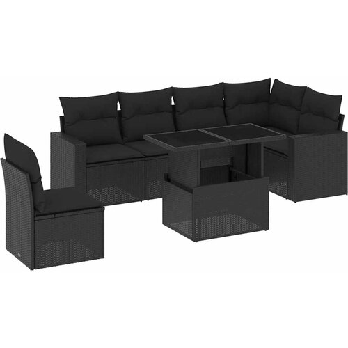 Maison Chic Seti vrtnega pohištva - Vrtna garnitura - Vrtni pohištvo set 7-delna z blazinami črn poli ratan, (21803719) Cene