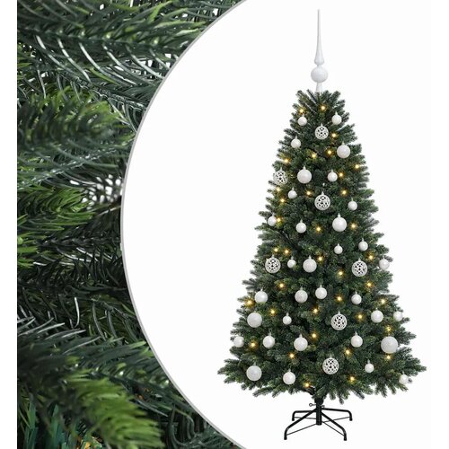  Umjetno božićno drvce s kuglicama 120 cm 150 LED lampica - 120 cm s LED žaruljama i bijelim kuglicama Slike