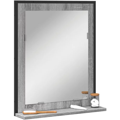 vidaXL Kopalniško ogledalo s polico siva sonoma 50x12x60 cm