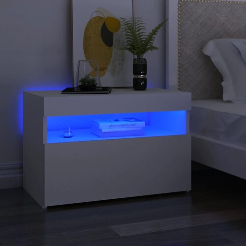 The Living Store Nočna omarica z LED lučkami 2 kosa bela 60x35x40 cm inž. les - Nočna Omarica, (21420866) Slike