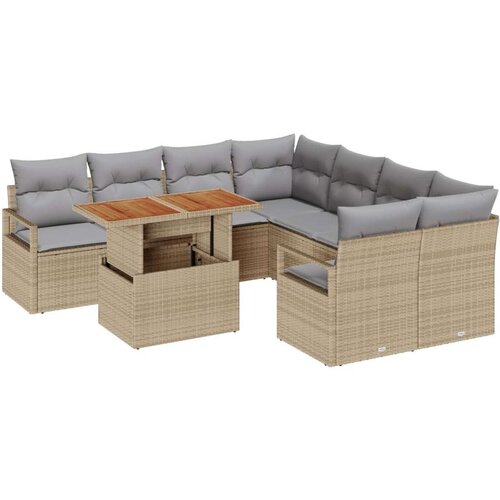  9-delni vrtni sofa set z blazinami bež poli ratan Cene
