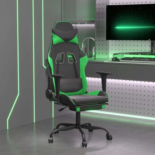  Gaming stol z oporo za noge črno in zeleno umetno usnje, (21152230) Cene