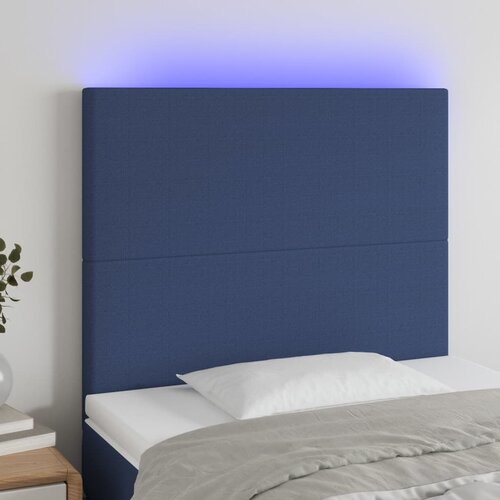 VidaXL LED posteljno vzglavje modro 80x5x118/128 cm blago Slike