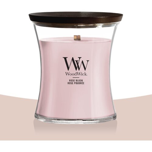 WoodWick Rose Blush di&amp;scaron;eča sveča z lesenim stenjem 275 g Slike