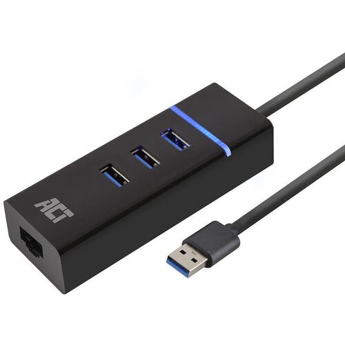 ACT AC6310 USB Hub 3.2 s 3 vrati USB-A in ethernetom (RJ45) črn Cene