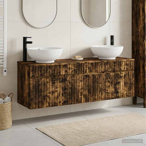  Set ormarića za kupaonicu 3 kom. Dimljeni hrast Smeđa 49 x 44,5 x 66,5 cm Slike