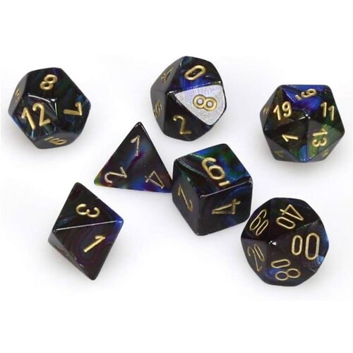 Chessex Kockice - Polyhedral - Lustrous - Shadow &amp;amp; gold (7) Slike