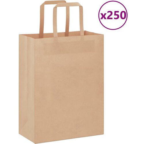 VidaXL Papirnate vrećice 250 kom s ručkama smeđe 21x11x28 cm Slike