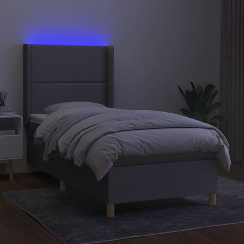  Krevet box spring s madracem LED svjetlosivi 100x200 cm tkanina Slike