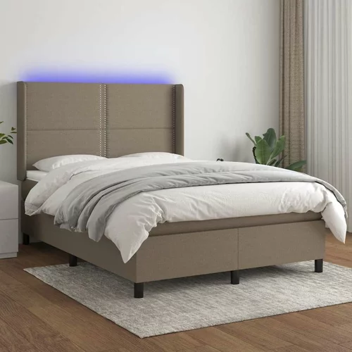  Box spring postelja z vzmetnico LED taupe 140x190 cm blago, (20790751)