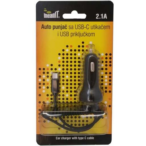 Meanit punjač, auto, sa USB i USB type C priključkom, 2.1A Slike