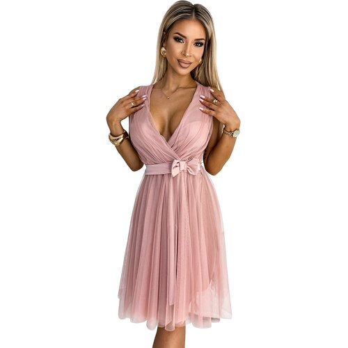 Numoco Women&amp;#039;s tulle dress with neckline and bow Slike