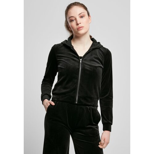 UC Curvy Women's short velvet hoodie with zipper, black Slike