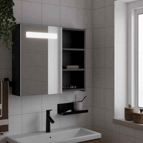  Kupaonski ormarić s ogledalom i LED svjetlom crni 60x13x52 cm Slike