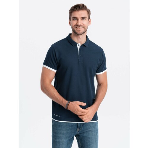 Ombre Men's cotton polo shirt - navy blue Slike