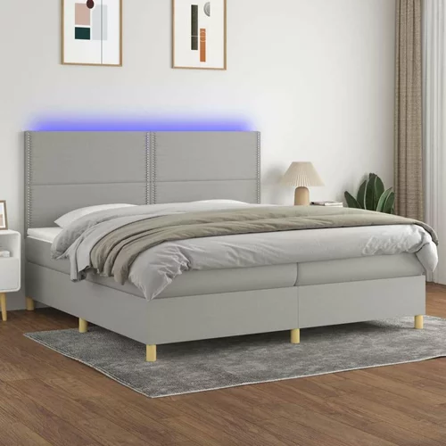  Box spring postelja z vzmetnico LED sv. siva 200x200 cm blago, (20726671)