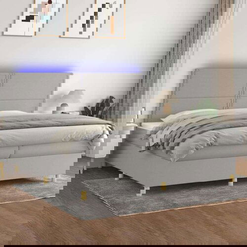  Box spring s madracem LED svjetlosivi 200x200 cm tkanina Slike