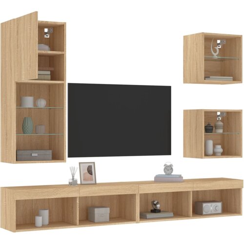 vidaXL Komplet TV omaric LED 5-delni sonoma hrast inženirski les Cene