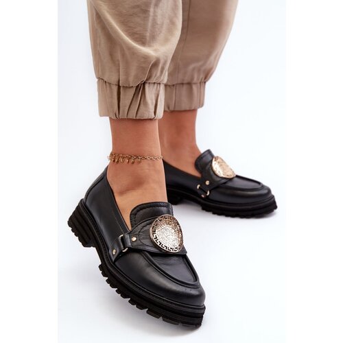 Zazoo 3485 Women's Moccasins with Golden Decoration Natural Leather Cene