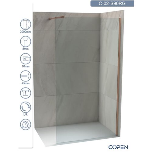 Copen Tu&scaron; paravan - stena C-02-S90RG Monte profil roze zlato 90x200cm providno staklo Cene