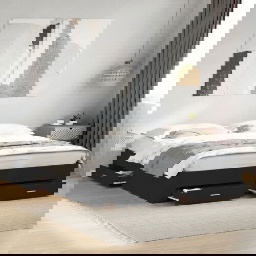 Furnova Posteljni okvir s predali črn 200x200 cm inženirski les, (21937341) Slike