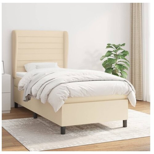  Box spring postelja z vzmetnico krem 90x190 cm blago Cene