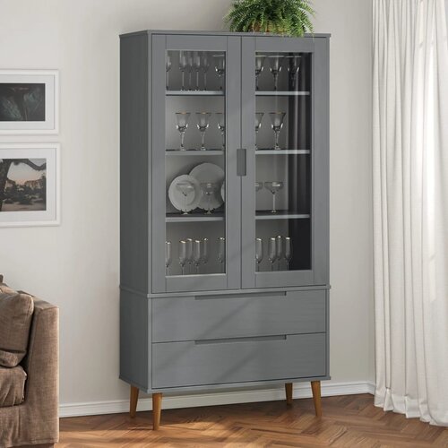 The Living Store Vitrina MOLDE siva 90x35x175 cm trdna borovina - Vitrina, (21554337) Slike