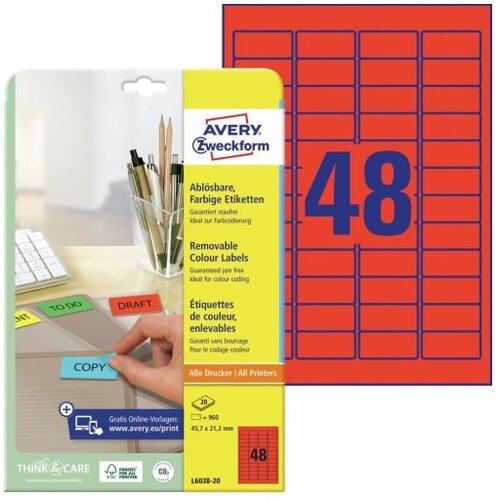 Avery Zweckform Odstranljive rdeče etikete 45,7 x 21,2 mm Cene