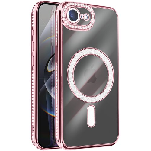 AVIZAR Ovitek za iPhone 16e, združljiv z MagSafe, z obrobo iz okrasnih kamnov, Roza, (5000189983) Cene