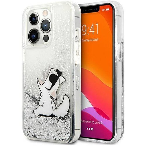 Karl Lagerfeld Originalen ovitek KLHCP13LGCFS za iPhone 13 Pro prozorna trda za&amp;scaron;čita z ble&amp;scaron;čicami - Choupette Fun Slike