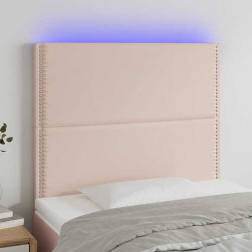 vidaXL LED posteljno vzglavje kapučino 100x5x118/128 cm umetno usnje Cene