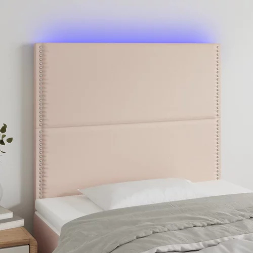 vidaXL LED posteljno vzglavje kapučino 100x5x118/128 cm umetno usnje