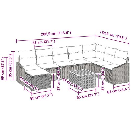  9-dijelni set sofe s jastučićima bež poli ratan Slike