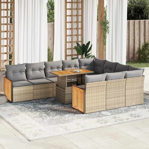 vidaXL 11-dijelni set vrtnih sofa od poliratana s jastucima bež bagrem Cijene
