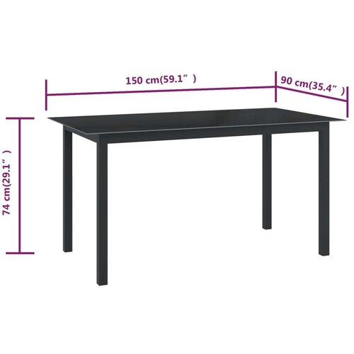 In vrtni stol crni 150 x 90 x 74 cm od aluminija i stakla Slike