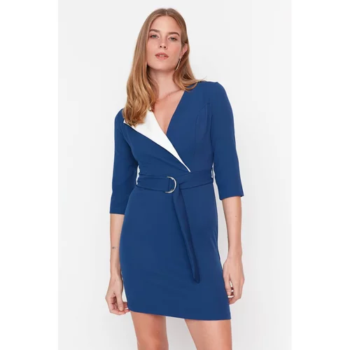 Trendyol Navy Blue Belted Double Breasted Collar Dress