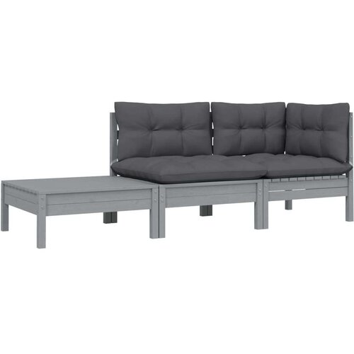  3-dijelna vrtna garnitura s jastucima siva od masivne borovine Cijene