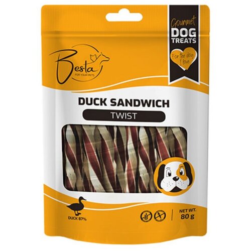BESTA Poslastica za pse Sandwich Twist, Pačetina, 80 g Slike