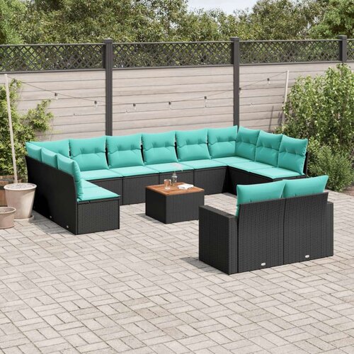  Vrtna garnitura - 13-dijelni set vrtnih sofa s jastucima poliratan crni - Crna 1 Cijene