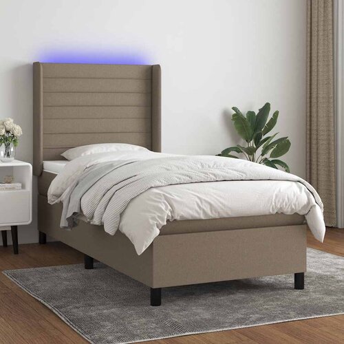  box spring s madracem LED smeđesivi 90x190 cm tkanina Cene