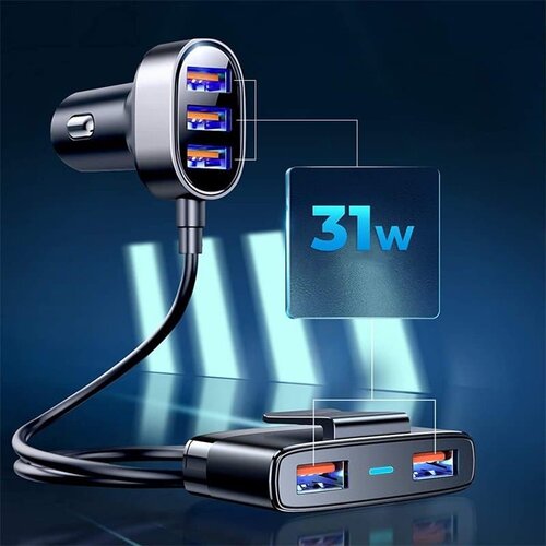 Joyroom Punjač za automobil (JR-CL03) - Produžetak priključaka- 5x USB- 6.2 A -150 cm - crni Slike