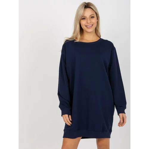 Fashion Hunters Navy blue long hooded sweatshirt with a round neckline