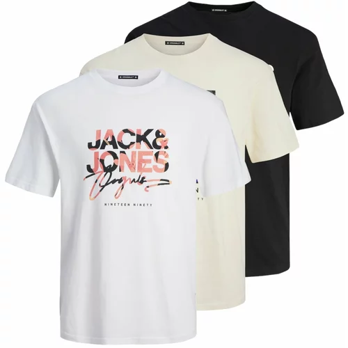 Jack & Jones Majica 'ARUBA' ecru/prljavo bijela / narančasta / crna / bijela