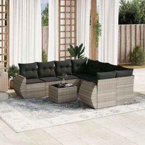 vidaXL 9-dijelni set vrtnih sofa od poliratana s jastucima svjetlosivi Cijene