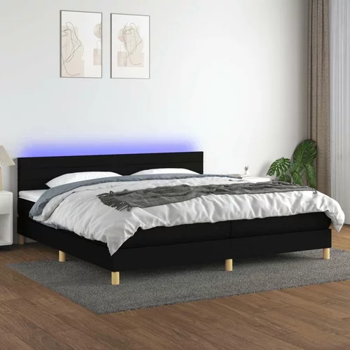  Box spring postelja z vzmetnico LED črna 200x200 cm blago, (20892925)