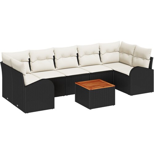 VidaXL 8 komada Vrtni sofa set s jastučićima Crni Poli ratan Akacija, 2-sjedala Vrtni sofa sa skladi&amp;scaron;tem i jastučićima Crni Poli ratan Slike
