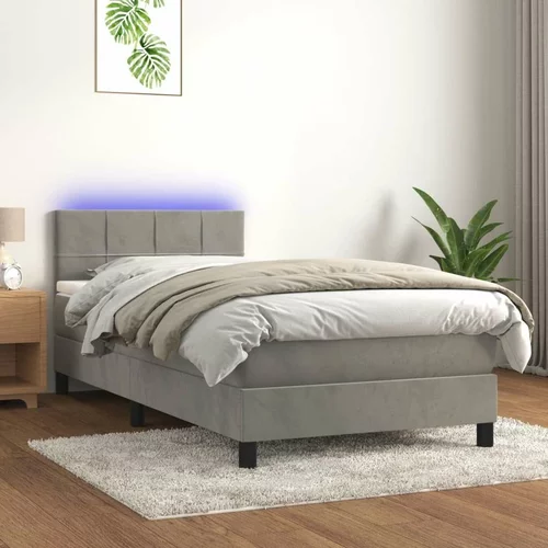  Box spring postelja z vzmetnico LED svetlo siva 90x200 cm žamet, (20725141)